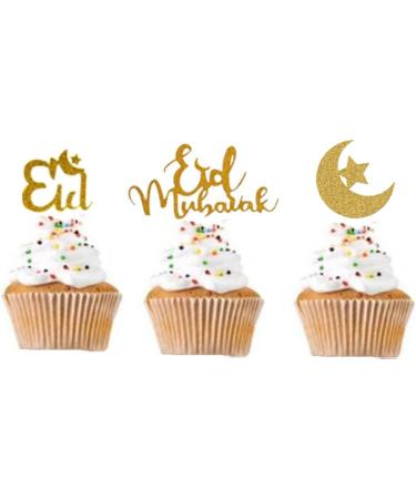 Eid Mubarak Cupcake Topper Sticks Glitter Eid Cake Decorations Muslim Party Supplies Moon Star - Buy Online on GoSupps.com