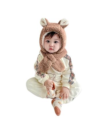 2 In 1 Baby Winter Hat Scarf Set Kids Toddler Hoodie Scarf Earflap Hat Children Thermal Balaclava Hat Neck Warmer Warm Hood Hat Fleece Lined Hat Scarves with Ears for Boys Girls 6 Months-4 Years Khaki