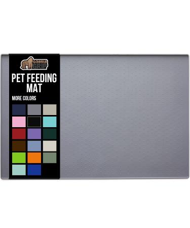 Gorilla Grip Waterproof Slip Resistant Silicone Pet Feeding Mat, Keep Dog Bowls in Place, Raised Edges to Prevent Water Spills on Floor, Cats and Dogs Food Placemat Tray, Dishwasher Safe 18.5" x 11.5" Gray