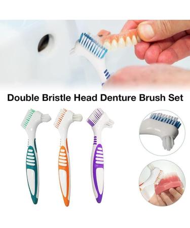 Dental Prostheses Cleaning Brush Set | Ergonomic False Teeth Brush with Double Bristles for Denture Care (Purple) - Portable & Multi-Layer Design - Buy Online on GoSupps.com