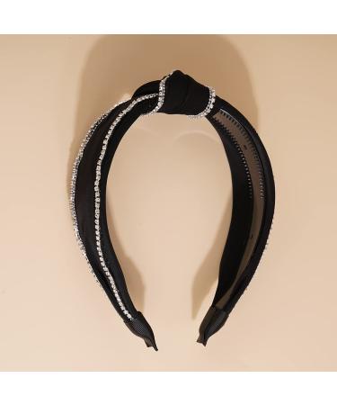 Wiwpar Rhinestone Wide Knot Headband for Women - Black Fashion Hair Hoop Accessories - Buy Online on GoSupps.com