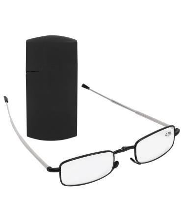 QWAMBVZE Portable 1 Pair Foldable Glasses with Mini Flip Top Carrying Case for Men and Women Glasses +2.5 Black