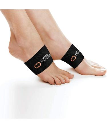 Copper Compression Arch Support Sleeves - Plantar Fasciitis Relief for Heel Spurs, Flat Feet, High Arches, Feet Pain - 1 Pair Black, One Size Fits All - Buy Online on GoSupps.com