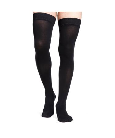 SIGVARIS Men’s DYNAVEN Closed Toe Thigh-Highs w/Grip-Top 30-40mmHg - Black - Small Short