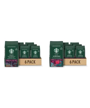 Starbucks French Roast Ground Coffee 340 Grams(pack of 6) French Dark Roast 6 Count & Caff Verona Ground Coffee 340 Grams (pack of 6) Caff Verona 2040 Grams