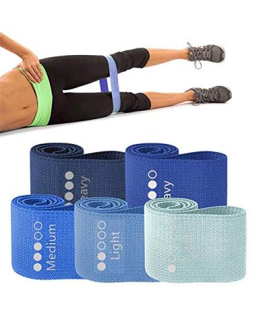 Tone. by Home4Fitness Fabric Resistance Bands - No Pinching No Rolling - Set of 5 - XLight Light Med Heavy XHeavy Blue