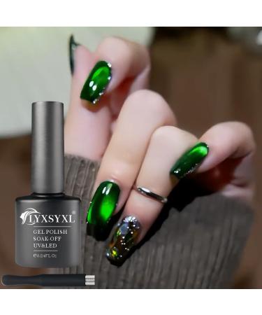 7ml Crystal Cat Eye Gel Nail Polish Magnetic Nail Polish Set Bright Silver UV Gel Polish Shiny Diamond Glitter Gel with Magnet Stick (Dark green)