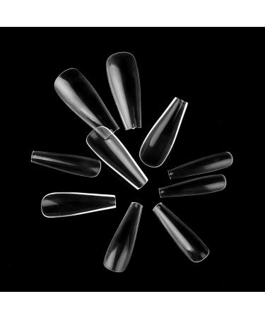 iSpchen 100 Pcs Acrylic Artificial Long Ballerina Nails - Natural Color DIY Nail Art Design - Transparent Fake Nails for Perfect Manicure - Buy Online on GoSupps.com
