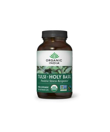 Organic India Tulsi Herbal Supplement - Holy Basil, Immune Support, Adaptogen, Supports Healthy Stress Response, Vegan, Gluten-Free, Kosher, USDA Certified Organic, Non-GMO - 180 Capsules 180 Count (Pack of 1)