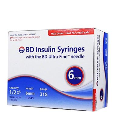 BD Ultra-Fine Insulin Syringes 31G 1/2cc 6mm 90/bx