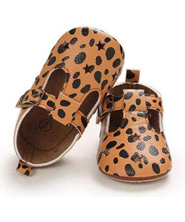 Baby Girl's First Walking Shoes - Mary Jane PU Leather Anti-Slip Princess Shoes | Infant Baby Shoes 0-6 Months | C Leopard Pattern - Buy Online on GoSupps.com