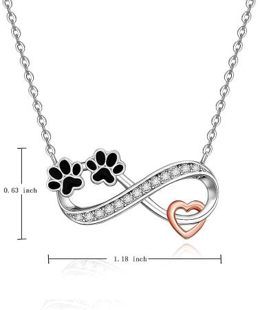 Dainty Sterling Silver Dog Cat Heart Paw Print Necklace | Pet Infinity Memorial Gift with Black Paw Heart Crystal Pendant for Women - Buy Online on GoSupps.com