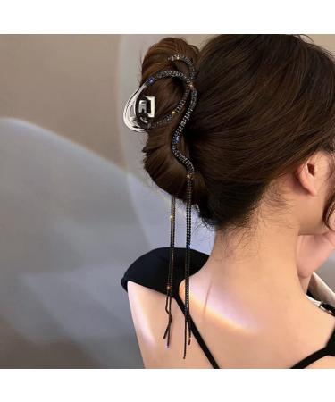 Large Claw Clip for Thick Hair - Glitter Tassel Metal Clip with Snake Rhinestone Design - Strong Hold Hairpin Jaw Clip for Women - Hair Accessories - Black - Buy Online on GoSupps.com
