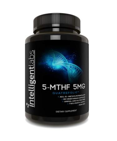5MG L-5-MTHF by Intelligent Labs, L-5-Methyltetrahydrofolate Activated Folic Acid Supplement as Quatrefolic Acid - Activated Folate, 60 Capsules - 2 Months Supply, 5mg  5000mcg MTHF