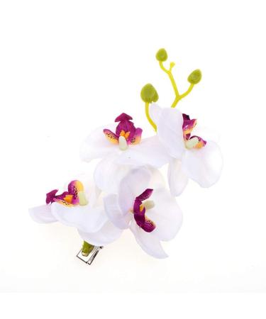 Hawaiian Orchid Flower Hair Clips - 2PCS White Purple Alligator Hairpins for Women Bridal Wedding Decoration - Buy Online on GoSupps.com