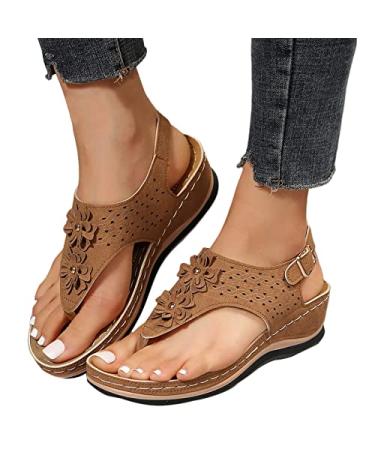 Gufesf Orthopedic Sandals for Women Women Comfy Orthotic Sandal Anti-Slip Breathable Arch Support Platform Wedge Sandal 7 A-2-brown