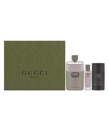 Gucci Guilty 3 Piece Hardbox Gift Set for Men (3 Ounce Eau de Toilette Spray + 2.4 Ounce Deodorant Stick + 0.5 Ounce Eau de Toilette Travel Spray)