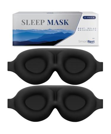 SmartRest Sleep Mask 2 Pack - Eye Mask for Sleeping - Patented Contoured 100% Blackout Zero Pressure Sleeping Masks for Women and Men Blindfold and Eye Covers