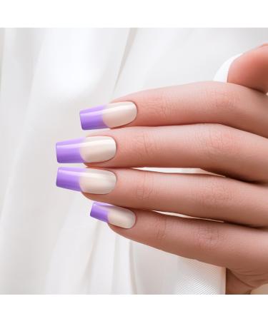 KISS Acrylic French False Nails Kit - Long Square Purple Tip Nails for Easy Application - Ready to Wear Gel & Manicure Included - Buy Online on GoSupps.com