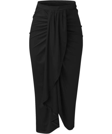 Sanahy Women's Casual Black Maxi Wrap Skirt - Elastic High Waist, Asymmetrical Design - Boho Chic, Beach Style - Size XXL - Buy Online on GoSupps.com