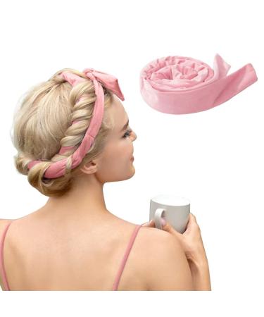 Heatless Curling Rod Headband  No Heat Hair Roller Hairband with Soft Velour Cotton Hair Curlers for Sleeping Curls - Lazy Curling Hair Products and Styling Tools - 61 Extra Long Heatless Curling Rod (Pink-)