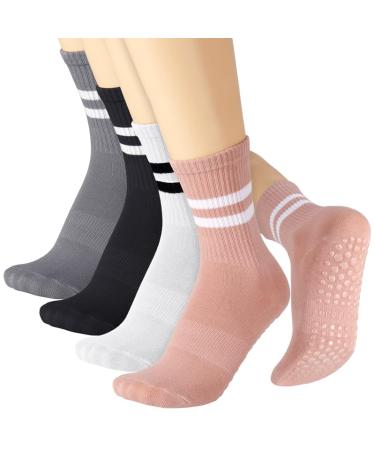 Apricitie 4 pairs of non-slip socks women stopper socks yoga socks with handles pilates socks long handle socks for women and girls