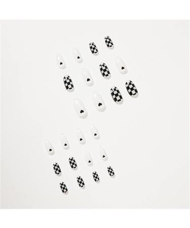False Nails Short Sharp Full Cover Glue Included Heart and Checkerboard Press on Nails 24 Pieces Nail Art Tip with Box for Nail Salons and Women DIY Nail Art - Buy Online on GoSupps.com