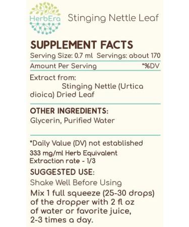 HerbEra Stinging Nettle Leaf B120 Alcohol-Free Herbal Extract Tincture Concentrated Liquid Drops Natural Stinging Nettle (Urtica Dioica) 4 fl oz 4 Fl Oz (Pack of 1) - Buy Online on GoSupps.com