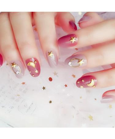 Sethexy Red Oval False Nails - Glossy Star & Crescent 24-Piece Complete Salon Acrylic Nail Tips for Women & Girls - International Shipping - Buy Online on GoSupps.com