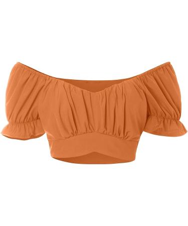 TUNUSKAT Women's Off-Shoulder Cross Short Sleeve Blouse - Orange | Summer Trendy Crop Top - Buy Online on GoSupps.com
