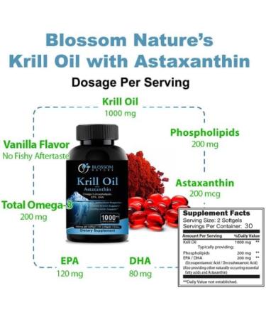  Antarctic Krill Oil 1000mg Softgels with Astaxanthin Omega-3 EPA & DHA Supplement for Heart Brain and Joint Health in Form of Phospholipids 60 Vanilla-Flavored Softgels 1000mg Vanilla Flavor - Buy Online on GoSupps.com