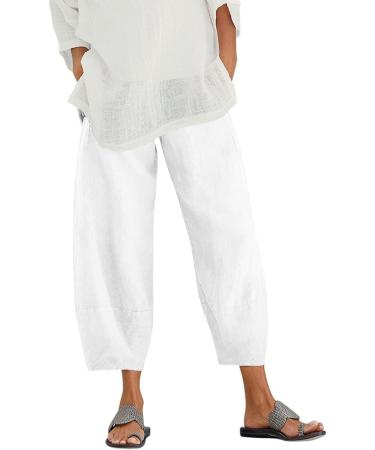 QWENTMTNTY Plus Size Cotton Linen Capris Pants for Women - D-white 3X-Large - Buy Online on GoSupps.com