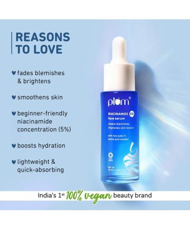 P_l_u_m 5% Niacinamide Face Serum for Clear Bright Skin | Fades Blemishes & Dark Spots| With Rice Water |Lightweight| Beginner Friendly | All Skin Types| Women & Men | Fragrance-Free | 100% Vegan | 30 ml - Buy Online on GoSupps.com