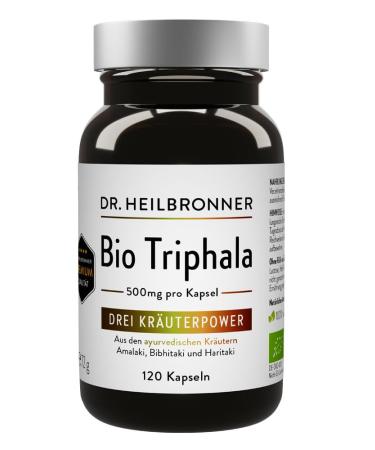 Dr.Heilbronn Bio Triphala - Three herbal power I Ayurvedic herbal mixture with Amalaki Amla - Bibhitaki - Haritaki I natural products free of gluten i 120 capsules vegan in the glass bottle