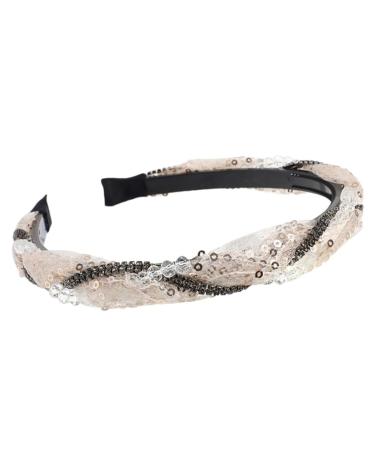 TQUXNGA Sequined Lace Hair Hoop for Women Korean Style Rhinestones Headband Nonslip Sweet Hairband Casual Wear Mesh Headwear Champagne