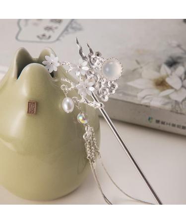 Silver Cloud Pearl Hairpin Hair Clasp Sticks Picks White Flower Crystal Long tassels Hair Accessories For Long Hair Women Wedding Hanfu Cheongsam (Silver cloud) - Buy Online on GoSupps.com