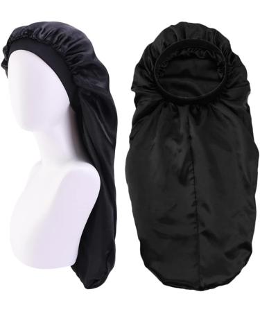 Shop Ladaypoa 2 Piece Long Satin Hair Hood - Silky Sleeping Hat for Curly Hair Protection | Extra Big Satin Sleeping Cap for Women - Black & Khaki - Buy Online on GoSupps.com