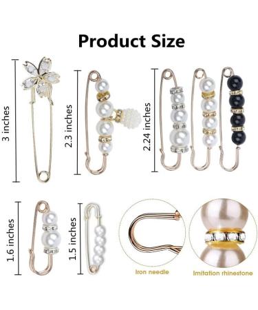 9 Pcs Pearl Brooch Pins - Faux Pearl Rhinestones Shawl Clips for Women - Sweater & Pants Extender Safety Pins - Buy Online on GoSupps.com