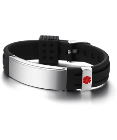PACEMAKER Adjustable Medical Alert ID Bracelet | Stainless Steel & Black Silicone Belt Buckle for Men & Boys | International Shipping Available - Buy Online on GoSupps.com