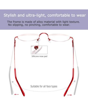 2 Pack Vintage Metal Half Moon Reading Glasses for Men & Women - Slim Half Frame +2.0 (Red) - Stylish & Comfortable Readers - Buy Online on GoSupps.com