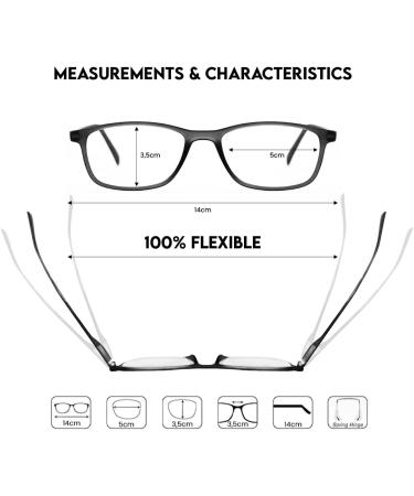 Look Look Reading Glasses for Men & Women - Ultra- Light +2.0 Near Vision Flexible Frame Pack of 2 (Black) - International Shipping Available - Buy Online on GoSupps.com
