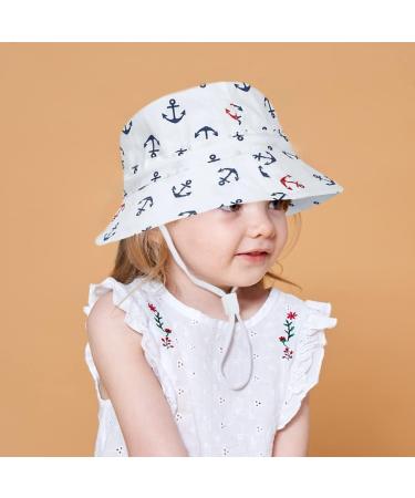 XYIYI Kids Bucket Hat | Adjustable Sun Hat for Boys & Girls 12-24 Months | Anchor White Beach Hat - Buy Online on GoSupps.com