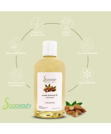 Organic Sweet Almond Oil Cold Pressed Refined - 100% Pure Carrier Oil for Skin, Face, Hair - Ideal for Soap Making - 32 OZ - Buy Online on GoSupps.com