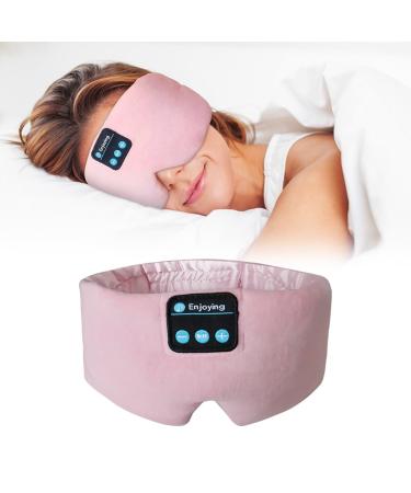Sleep Headphones Silk Bluetooth Eye Mask Soft Sleep Mask Headband Headphones Wireless Bluetooth Sleep Mask with Speaker Microphone Adjustable Music Blindfold Mask Pink