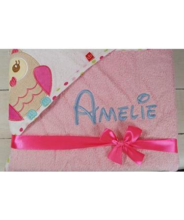 Hooded Towel with Embroidered Name - 100% Cotton Pink Owl | 76x76 cm | Perfect Gift for Kids - Buy Online on GoSupps.com