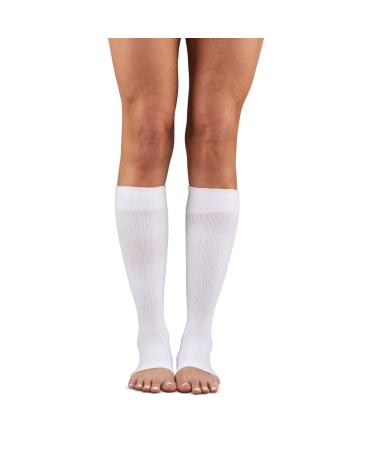 Dr. Comfort Comfort Shape-To-Fit 20-30mmHg Unisex Open-Toe Socks-Black X-Large White