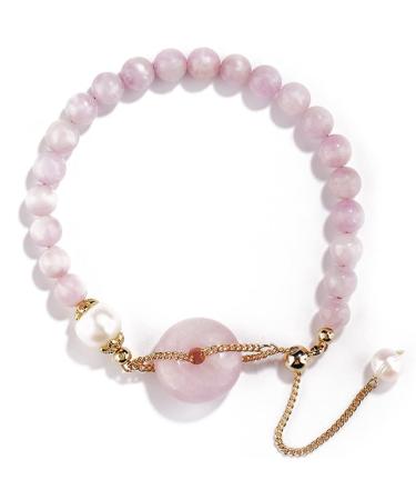 WIPPWER Feng Shui Wealth Bracelet Jade Bead Bracelet Lavender Crystal Bracelet Harmony Buckle/Donut Pendant Charm 14K Gold Adjustable Bracelet Lucky Charms for Women Reiki Crystal Quartz Cinnabar