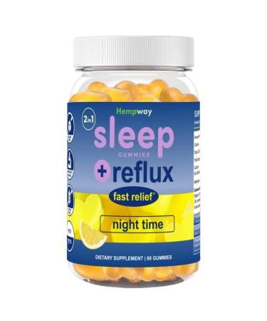 HEMPWAY Reflux Raft Antacid Gummies | Fast Acting | 2 in 1 Sleep and Acid Reflux Relief Nighttime | clinically Studied Ingredients| Non-GMO Gluten Free Sugar Free | Lemon 60 Vegan Gummies
