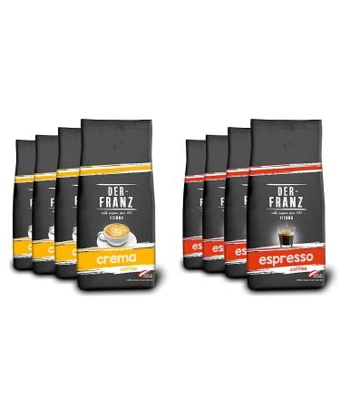 DER-FRANZ Crema Coffee Whole Bean 1000 g (4-Pack) & Espresso Coffee Whole Bean 1000 g (4-Pack)