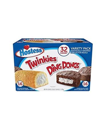 Hostess Twinkies & Ding Dongs Individually Wrapped, Cream, 32 Piece Assortment, 42.04 Ounce